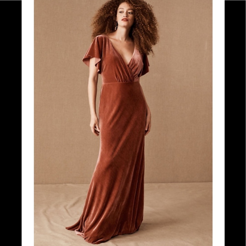 NWT Jenny Yoo Ellis Velvet Open Back Dress (BHLDN) English Rose 16